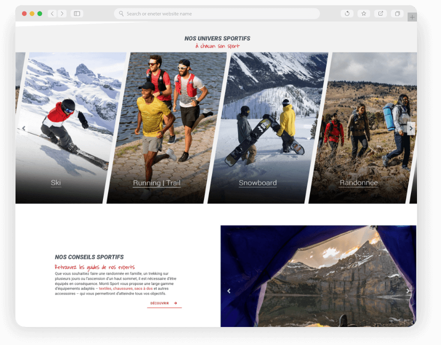 Sports : ski, course, snowboard, randonnée en montagne.