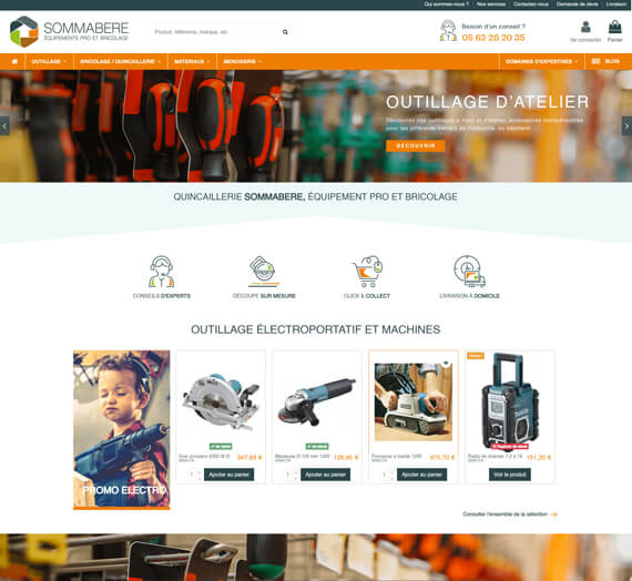 Page web outillage, quincaillerie Sommabere.