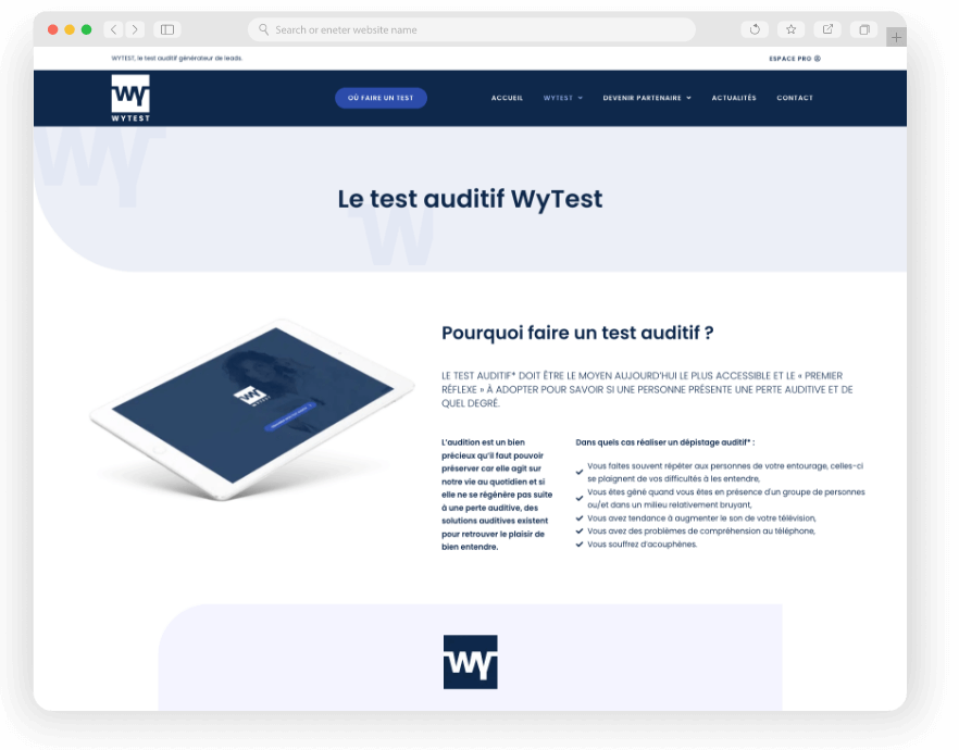 Page d'accueil du test auditif WyTest