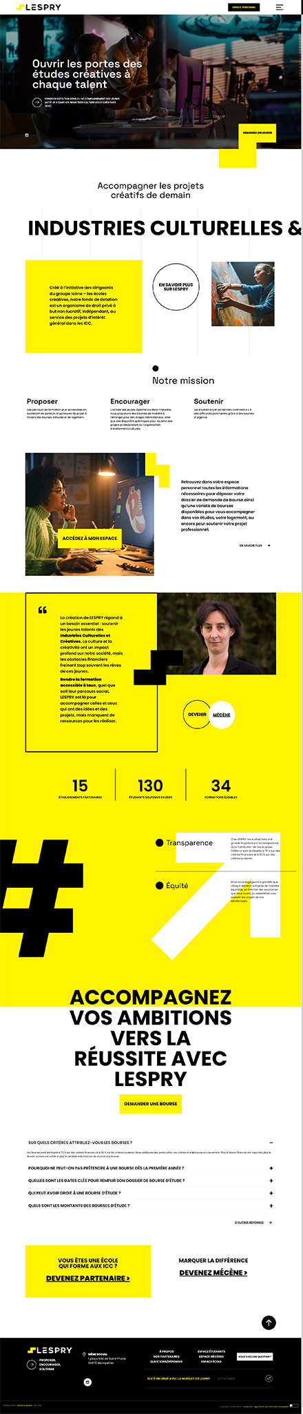 Page d'accueil de LEspry pour études créatives.